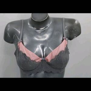 Felina Lingerie Size 38D Gray Lace With Pink bra.